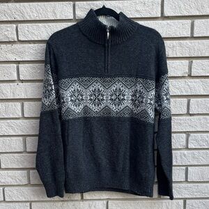 Enzo Mantovani Wool Blend Gray Fair Isle/Nordic Pattern Quarter Zip Sweater Sz M